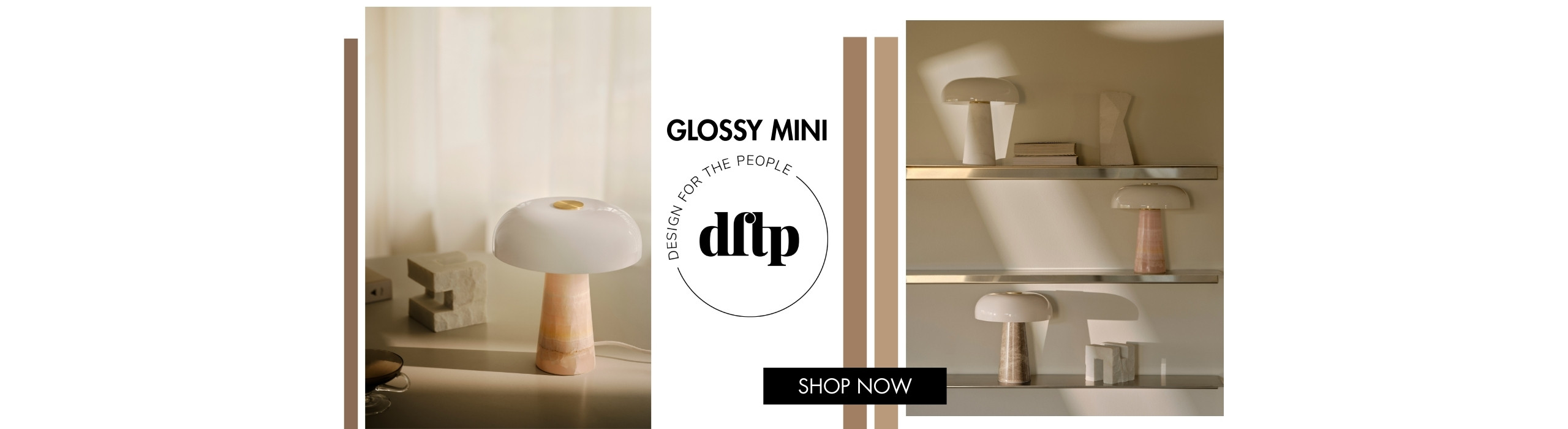 Stone and glass table lamps placed on shelf