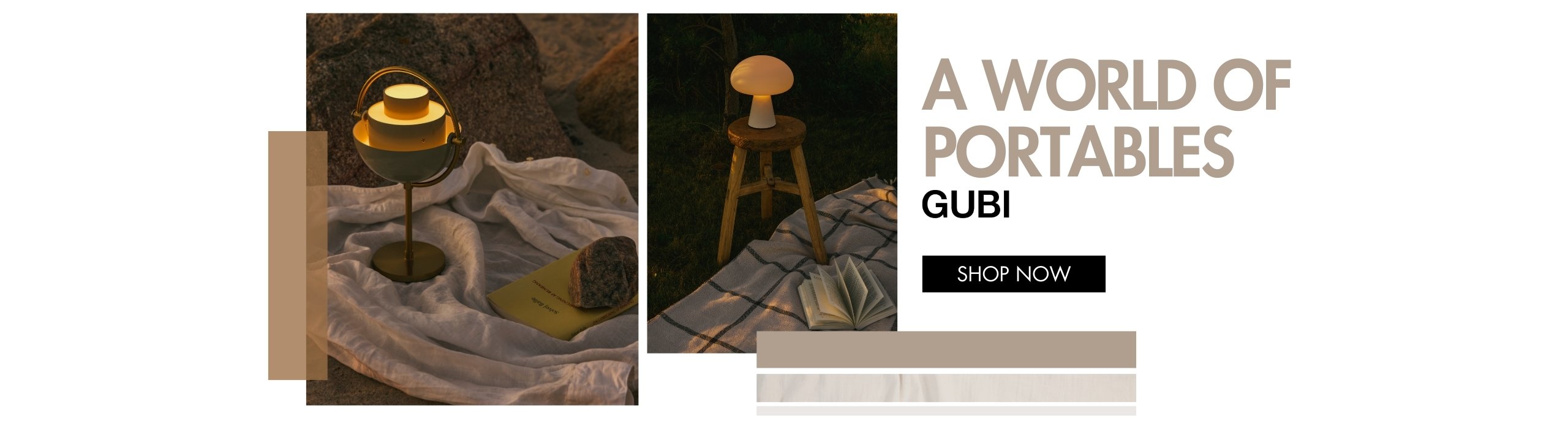 Golden portable Gubi lamp placed on bar chair outside