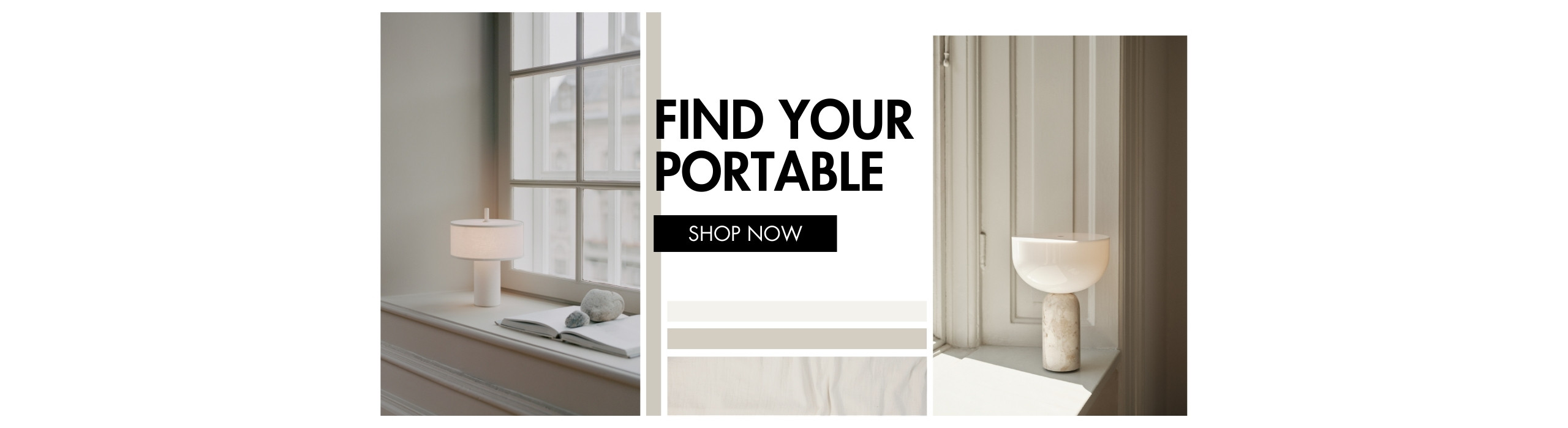 New Works portable white lamp place in the window and one outdoor