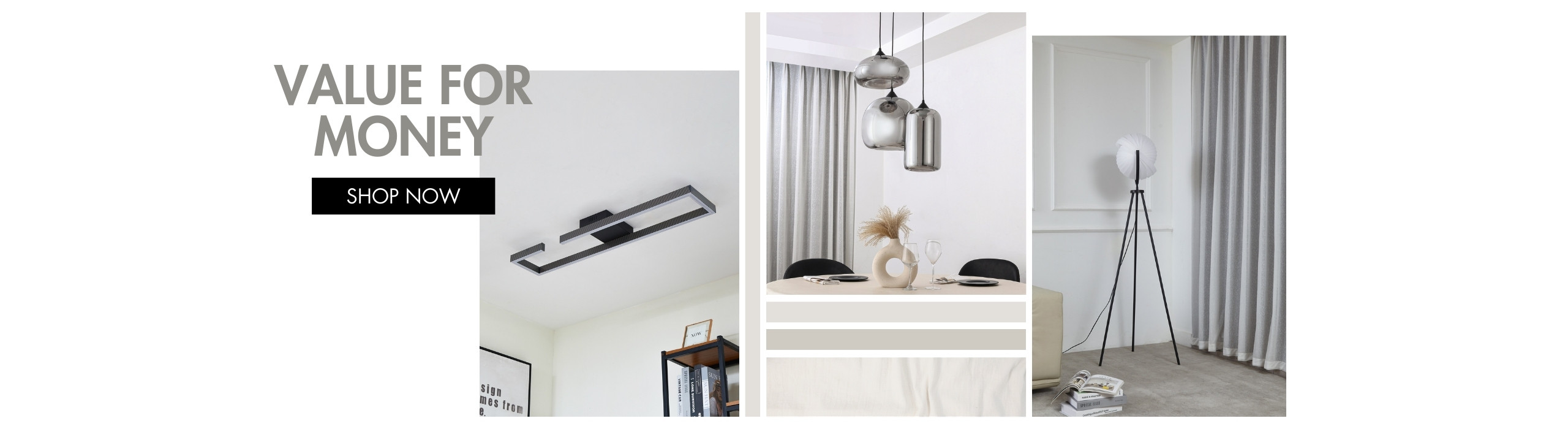 Interiors with ceiling lamp, pendant light, standing lamp